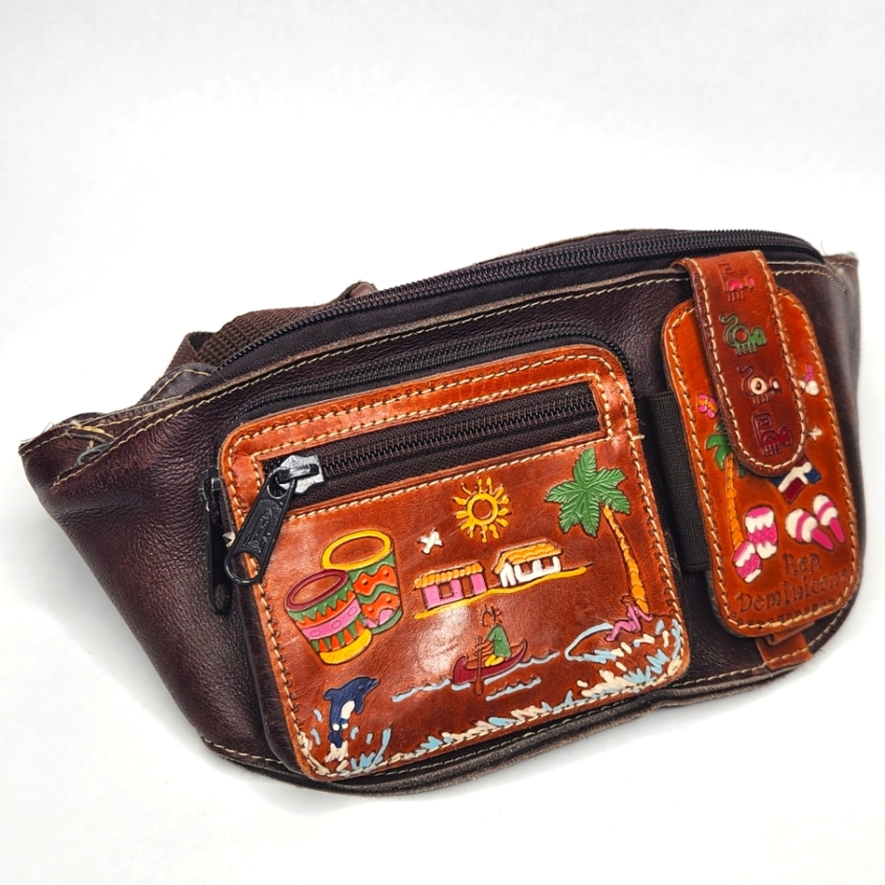 Vintage Handcrafted Leather Dominican Republic Fanny Pack Bum Bag